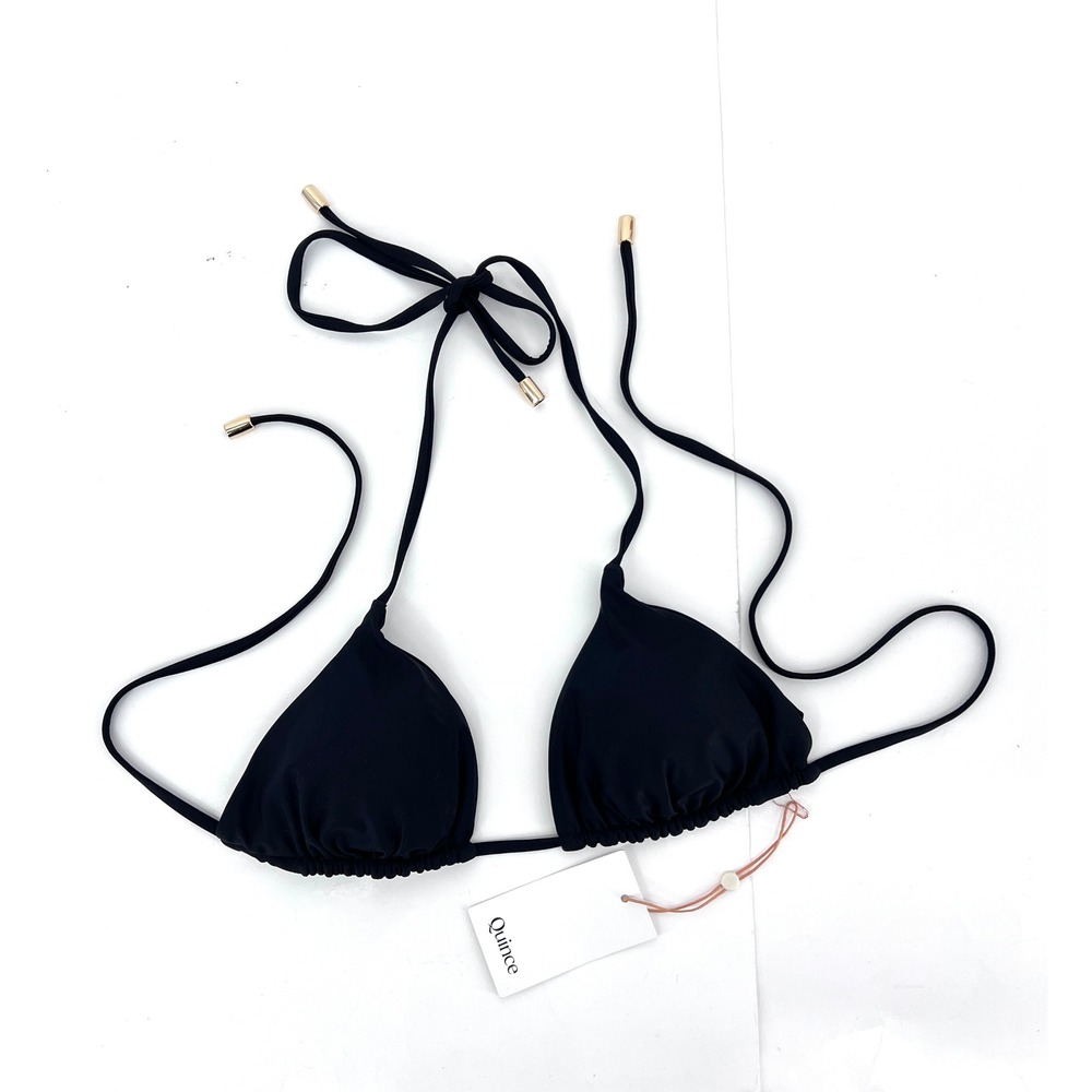 Quince Black Triangle String Bikini Top Small NWT